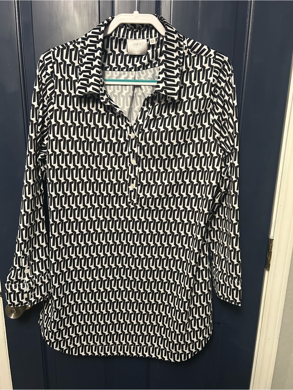BUKI Seattle Geometric Pattern Long Sleeve Tech Fabric Tunic Shirt XL